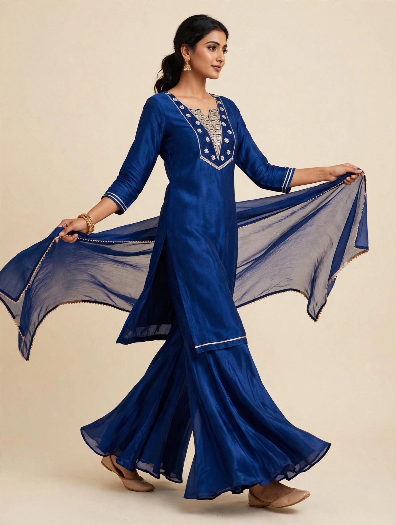 HO Silk Suit with Viscose Organza Dupatta
